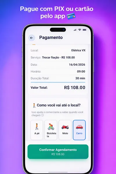 Tela de pagamento do app com Pix ou cartão